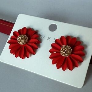 Fashion Jewelry Red Flower Earrings with Gold Center